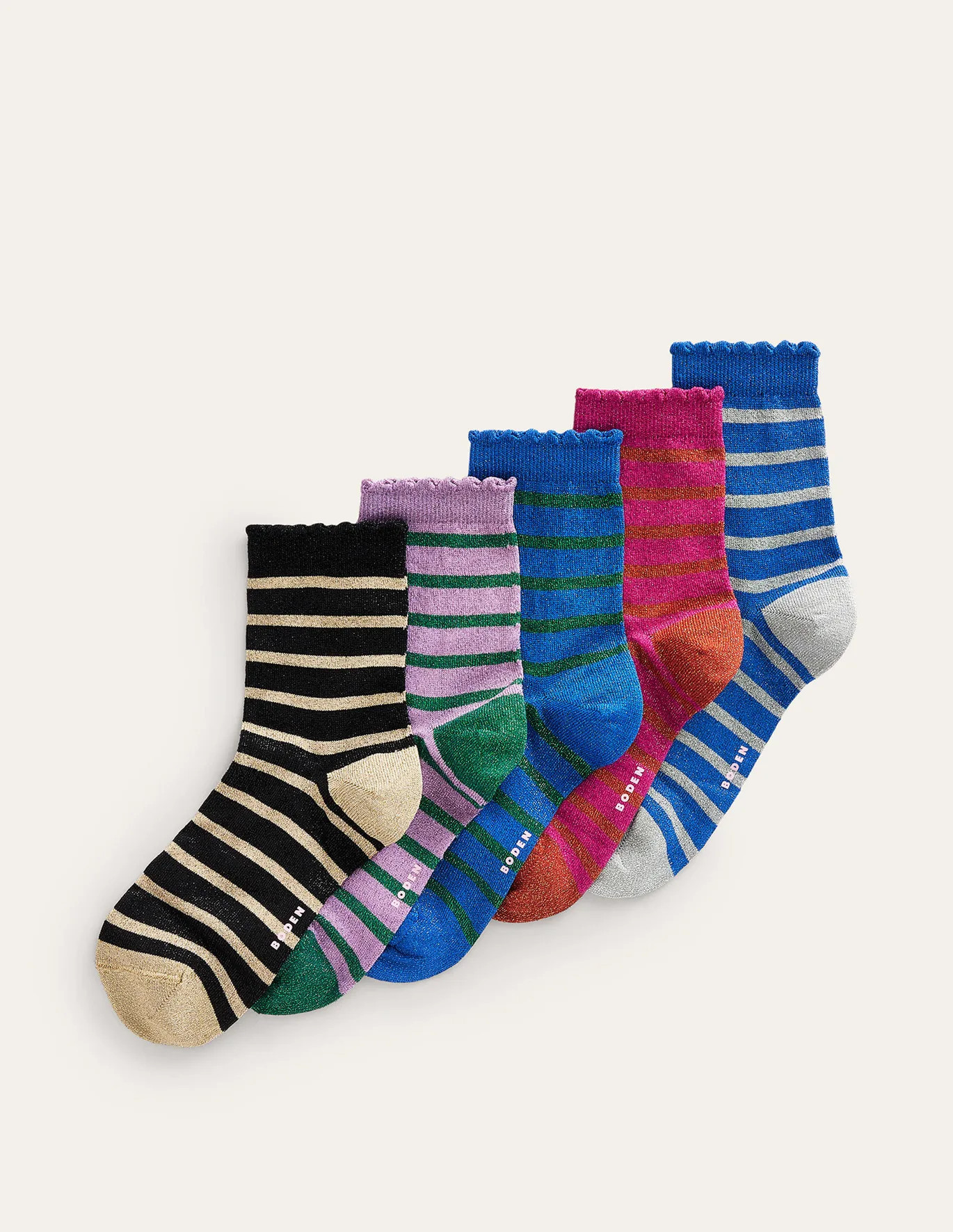 5-Pack Sparkle Ankle Socks - Metallic Stripe | Boden (UK & IE)
