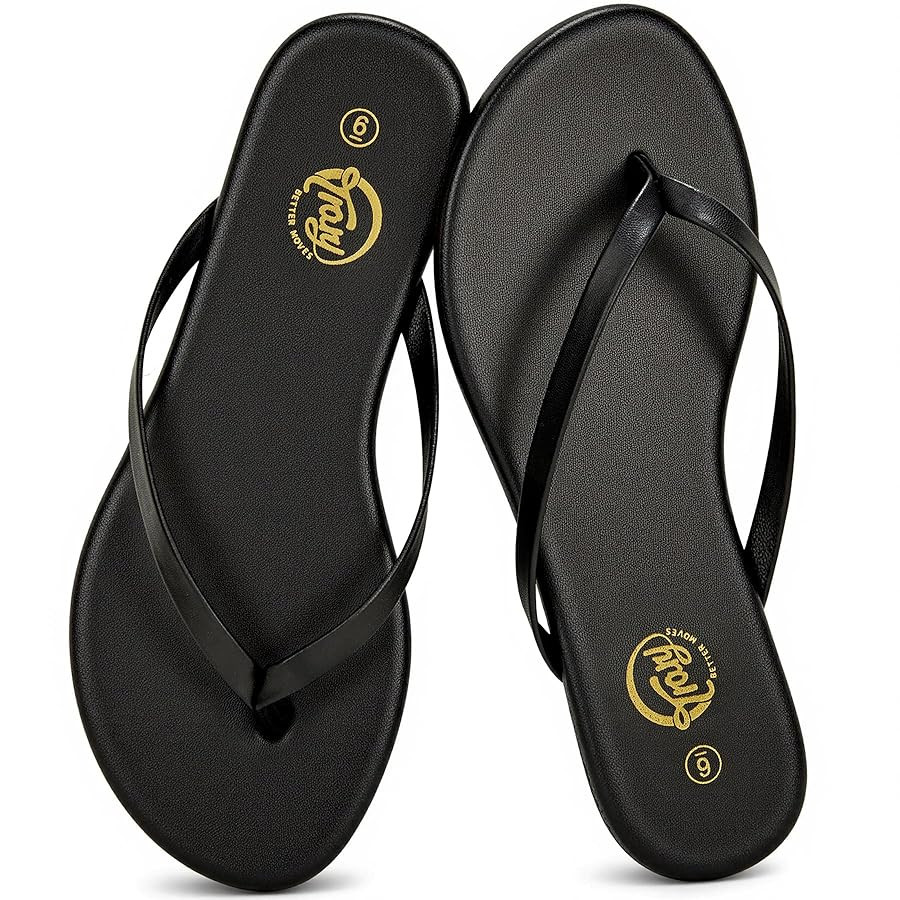 Trary Round Toe Memory Foam Sandals for Women, Vegan Leather Non-Slip Beach Pool Travel Flip Flop... | Amazon (US)