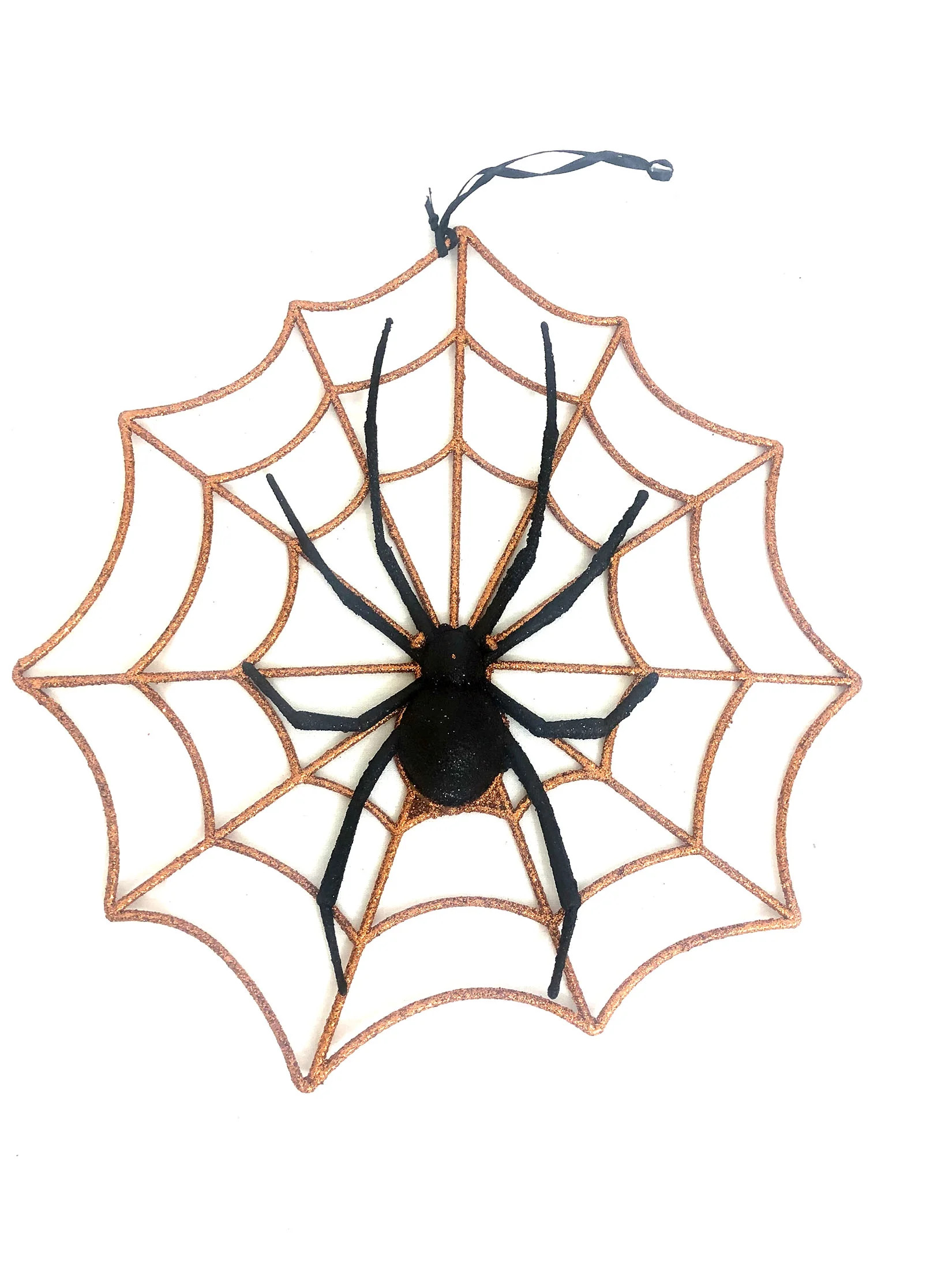 Glitter Spider Web, hanging plastic frame with Spider, 11 inches Wide, Black and Orange | Walmart (US)