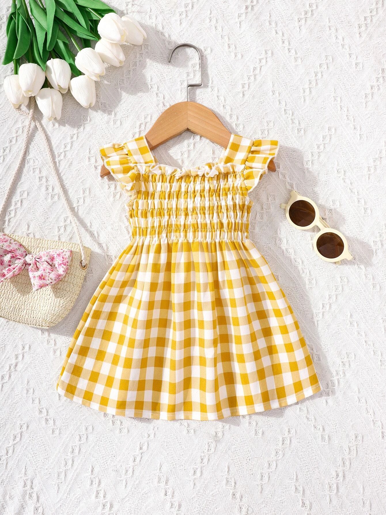Baby Gingham Print Ruffle Trim Dress SKU: sa2211255562137578(7 Reviews)$5.60$6.00-7%AddThis Shari... | SHEIN