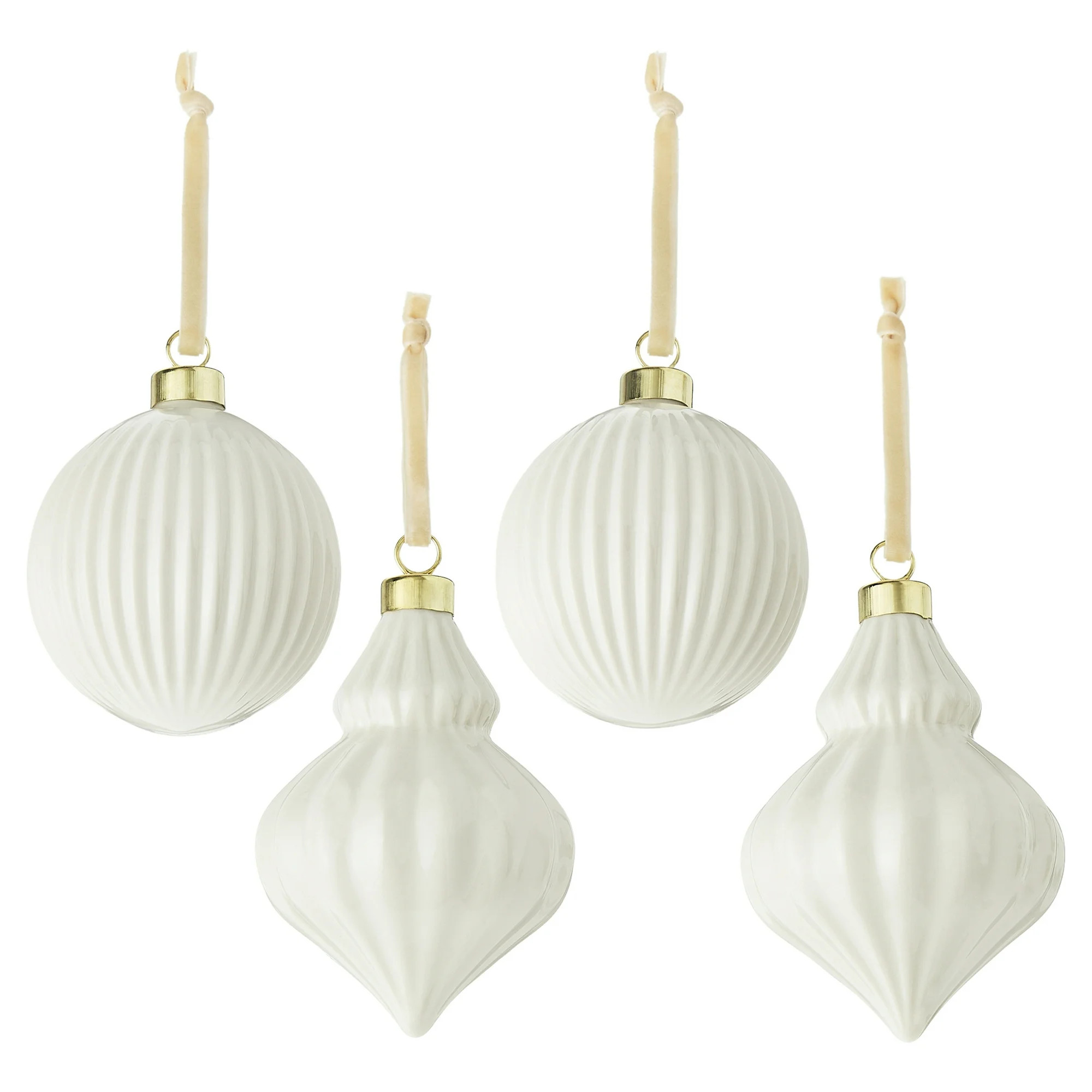 4 Count White Ceramic Christmas Ornaments, by My Texas House | Walmart (US)