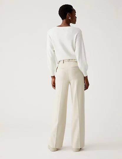 Crepe Tab Detail Wide Leg Trousers | Marks & Spencer (UK)