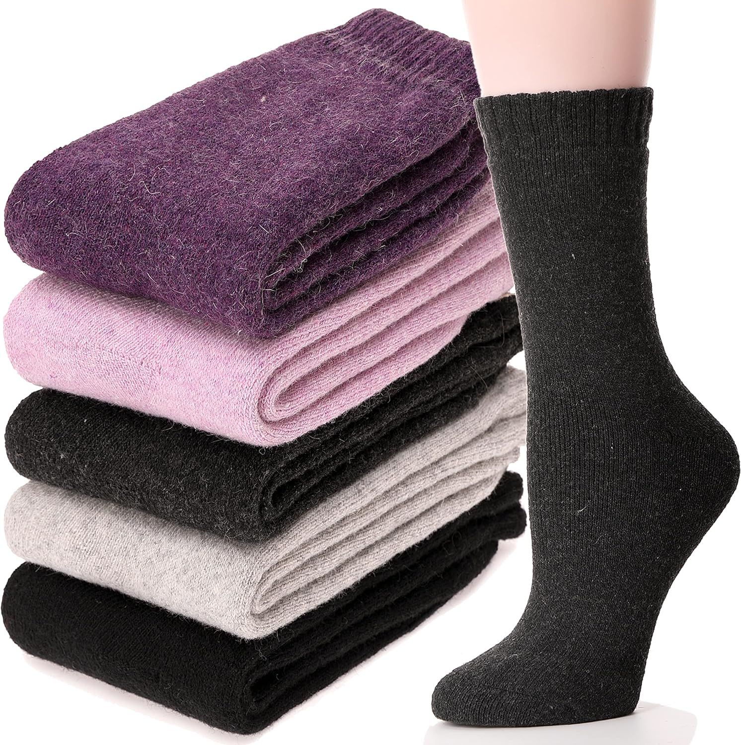 Sandsuced Wool Socks for Women Hiking Warm Thick Cozy Boot Winter Thermal Work Soft Ladies Socks 5 P | Amazon (US)