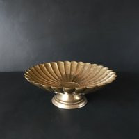 Scalloped Brass Pedestal Bowl Etched Catchall Dish 9 3/4"" Round 2 3/4lbs | Etsy (US)