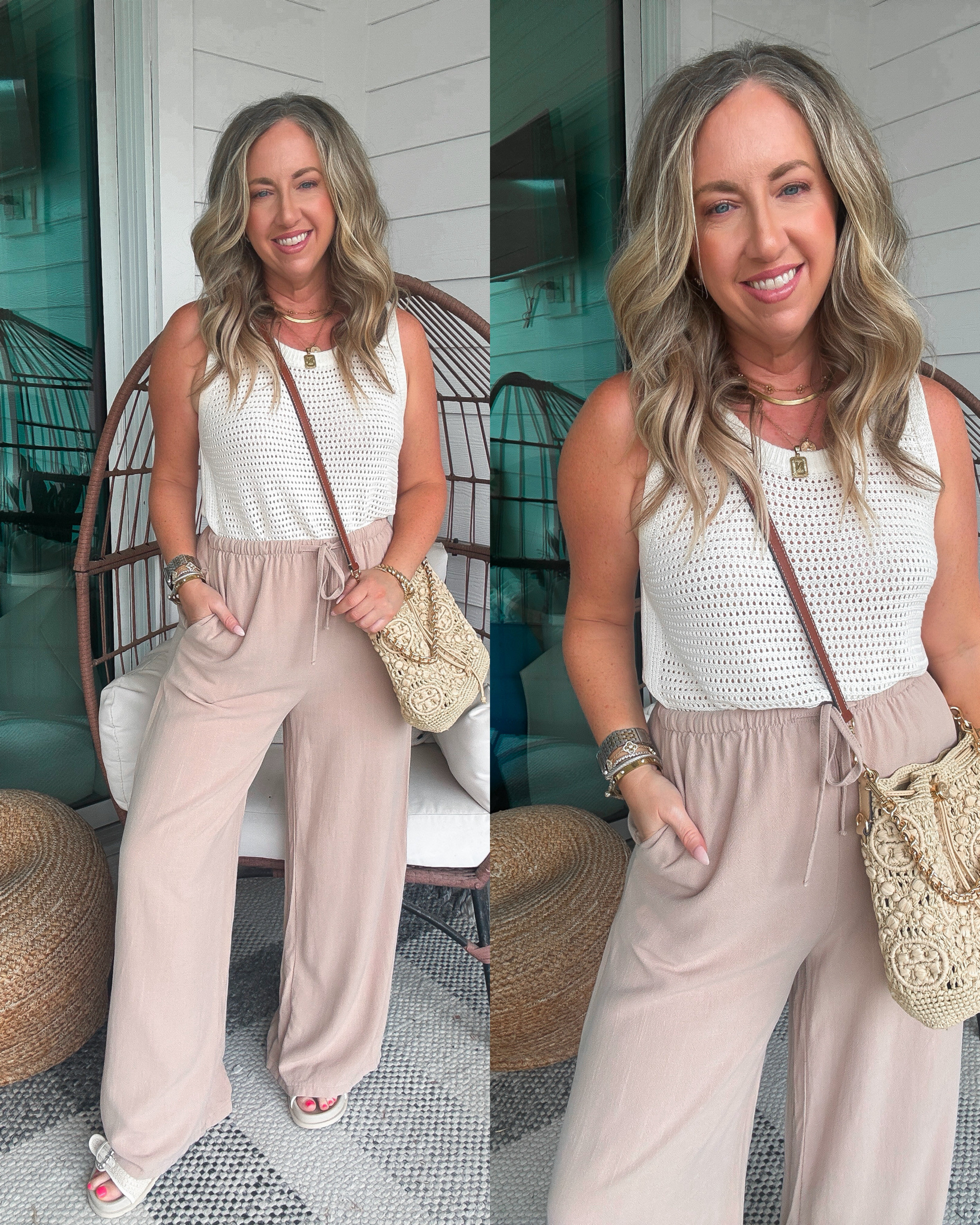Go-to summer outfit all at affordable prices! Knit tank and linen pants are the perfect match for warm weather.

Amazon fashion, everyday style, casual outfit inspo, linen drawstring beige pants, vacation look, florida ootd, what I wore, styled look, raffia handbag, mom style, mom outfit, put together, affordable fashion finds.  

 #LTKootd #LTKmomlife #LTKTravel