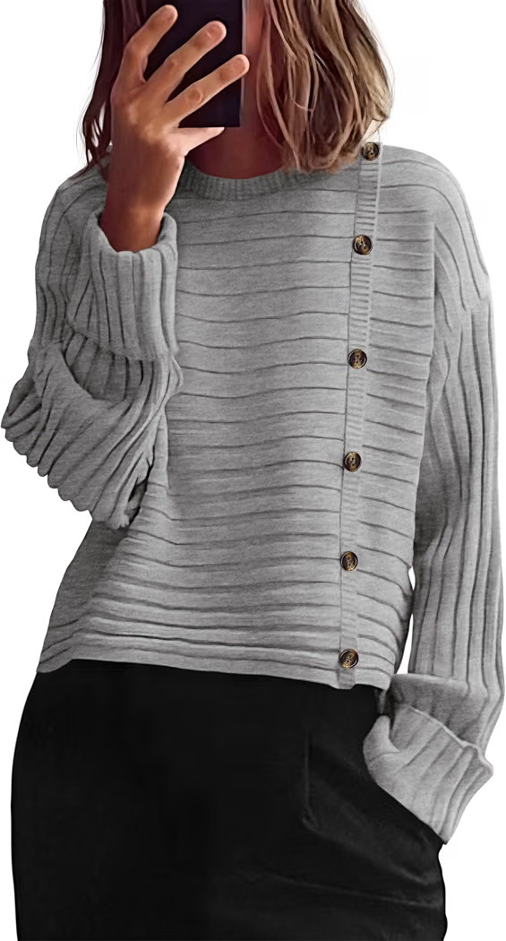 PRETTYGARDEN Womens Asymmetric Button Long Sleeve Sweater | Amazon (US)
