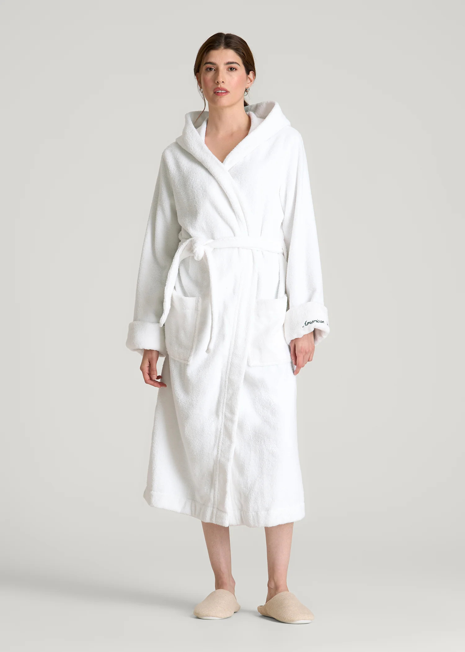 Luxe Zero Twist Cotton Hotel Robe for Tall Women in White | American Tall