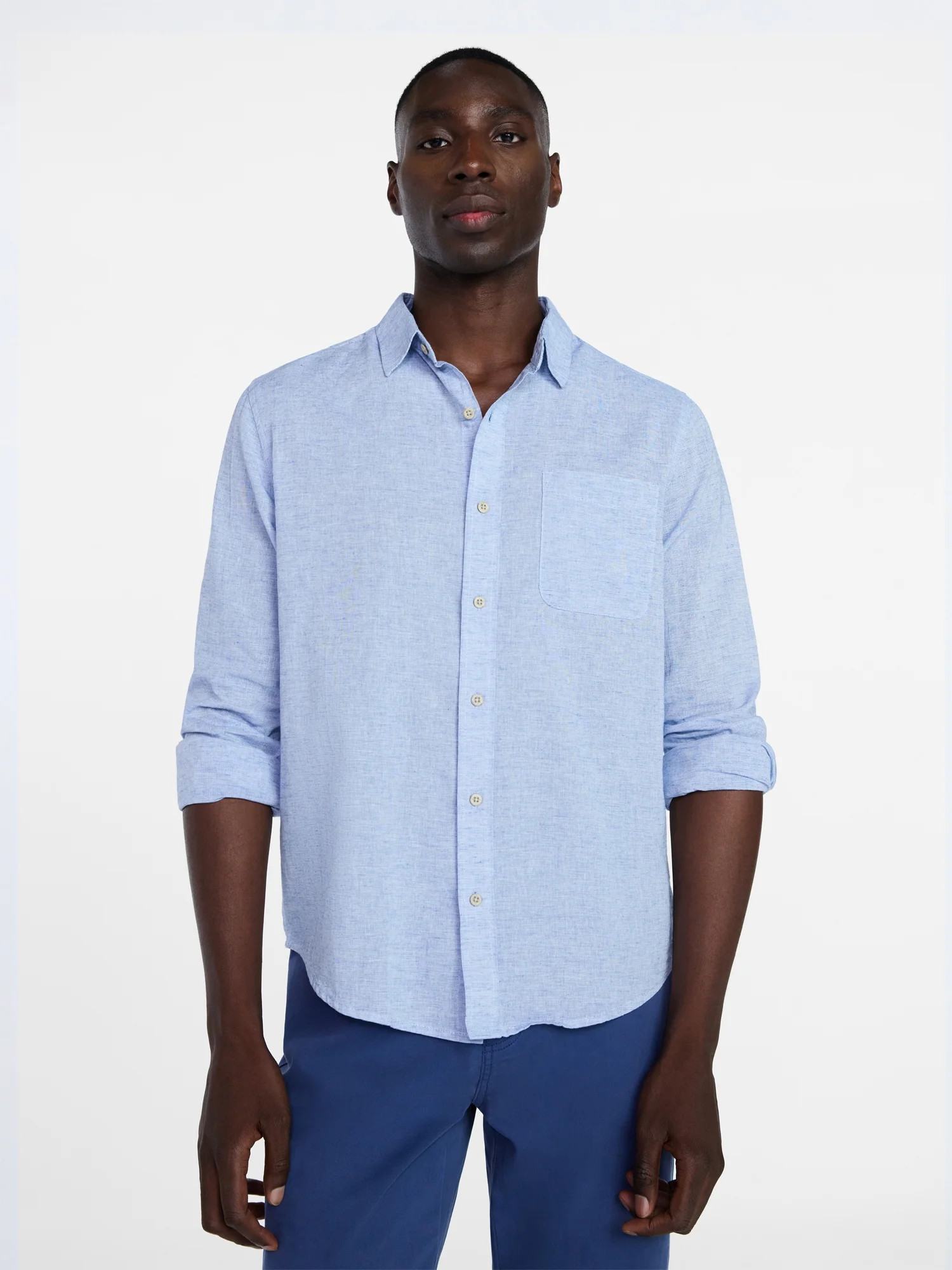George Men's and Big Men's Linen Blend Button Up Shirt with Long Sleeves, Sizes S-5XL | Walmart (US)