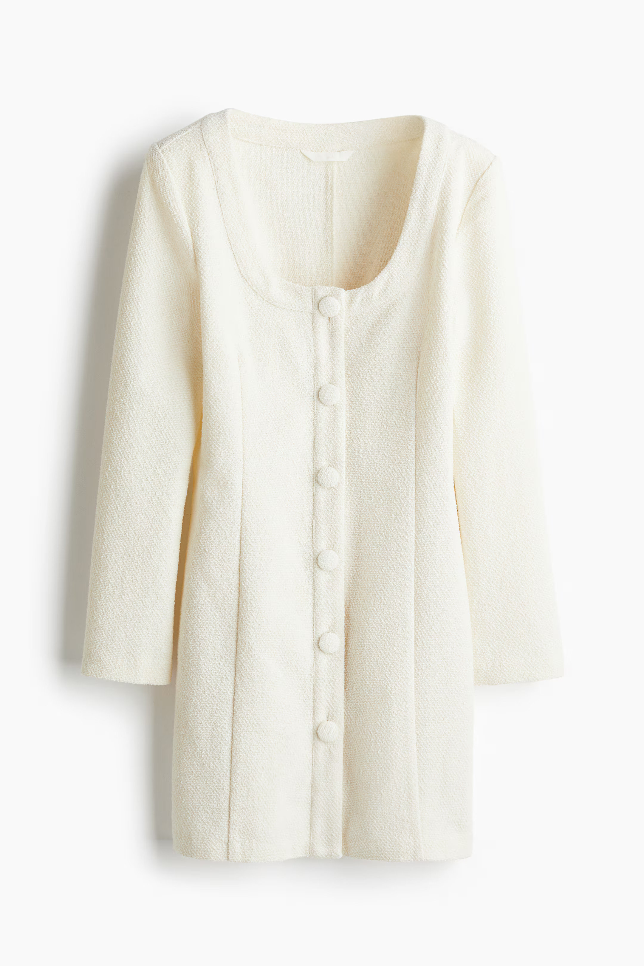 Textured-Weave Dress - Low-cut Neckline - Long sleeve - Cream - Ladies | H&M US | H&M (US + CA)