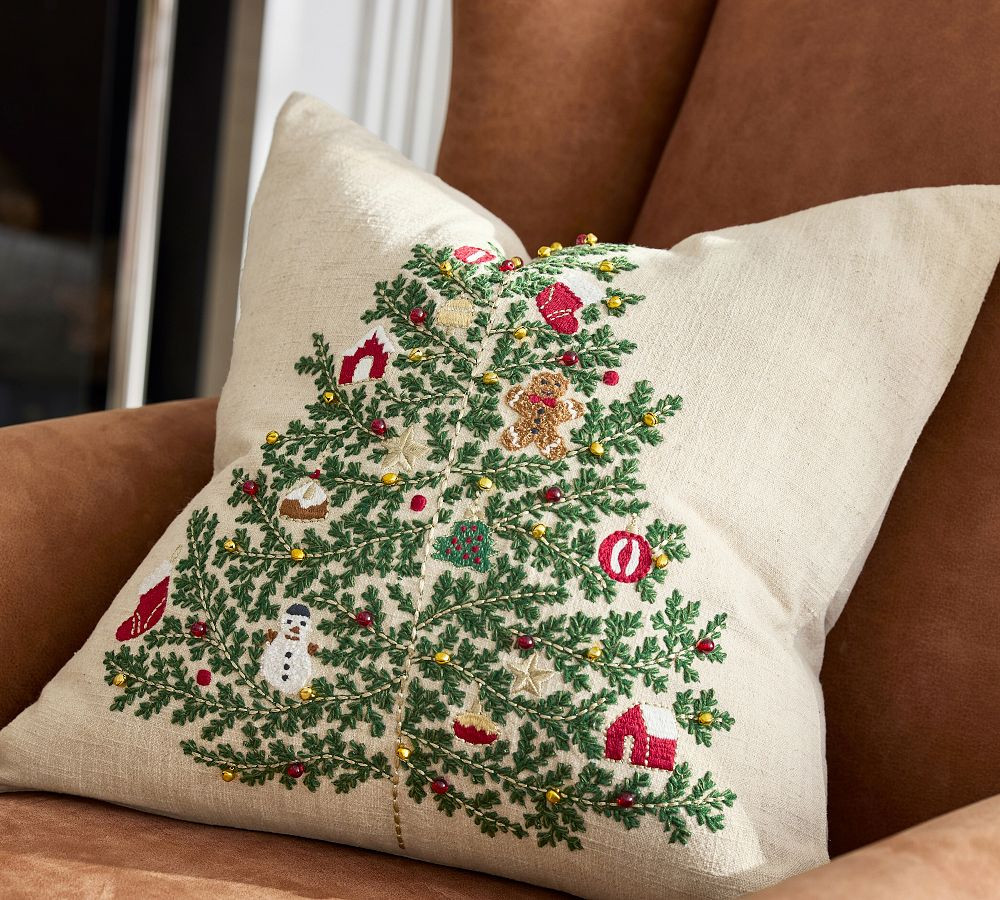 Nostalgic Tree Embroidered Pillow | Pottery Barn (US)