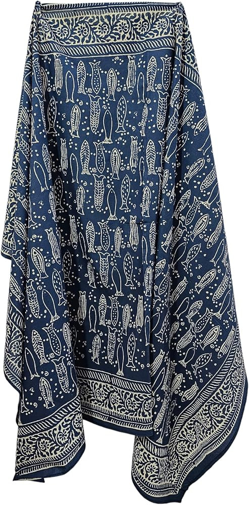 Indigo Blue Cotton Pareo Hand Dyed Scarves Indian Hand Block Print Sarong, Size 44x72 Inch | Amazon (US)