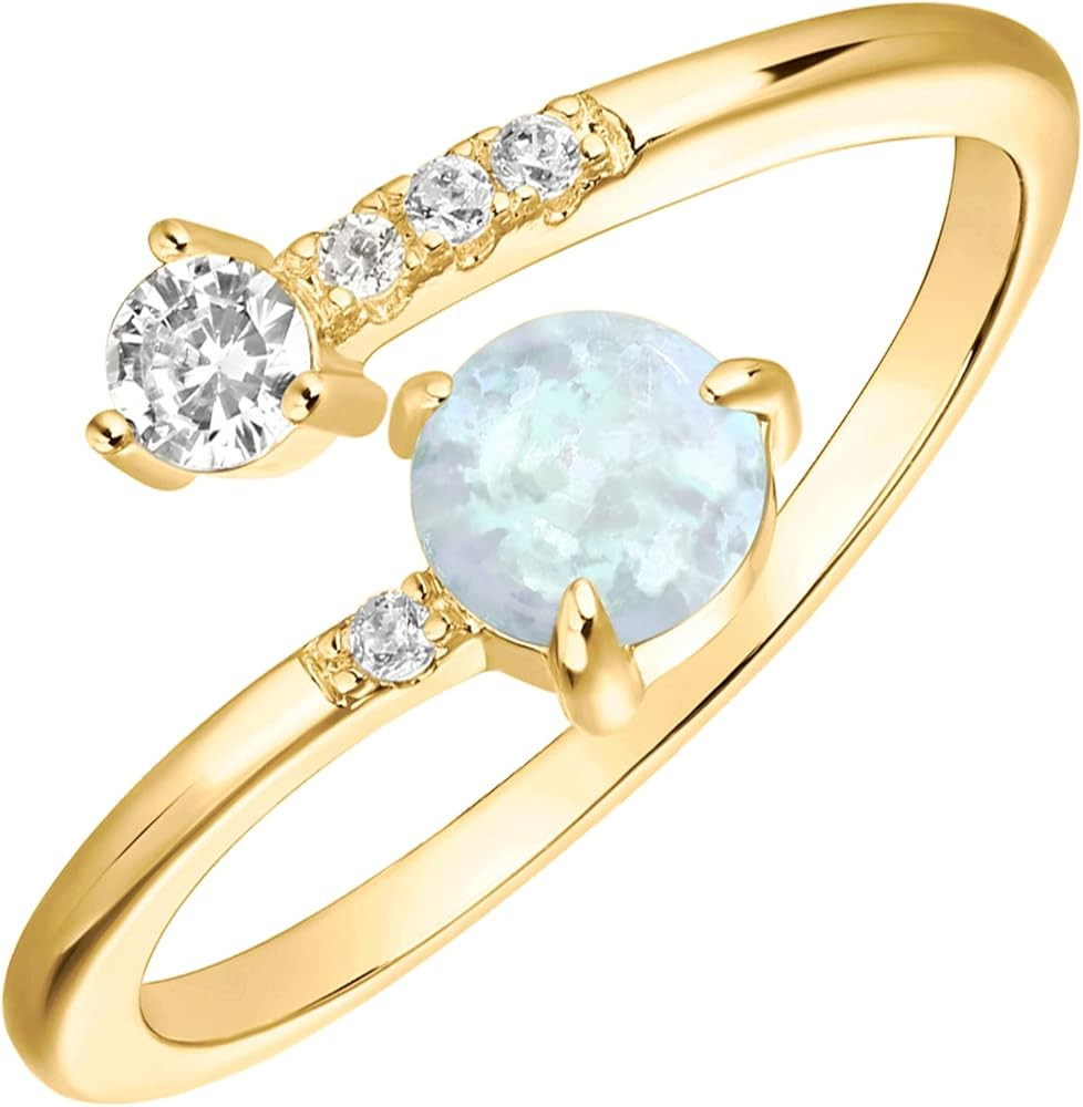 PAVOI 14K Gold Plated Adjustable Created Opal Rings - Stacking Rings for Women | Amazon (US)
