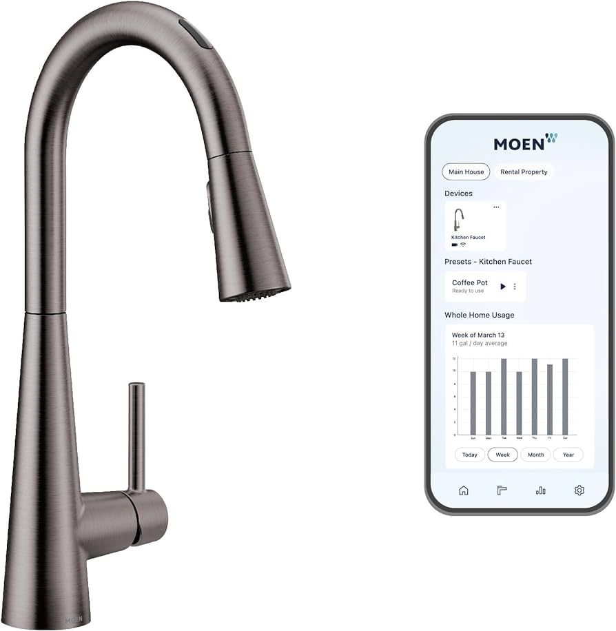 Moen Sleek Spot Resist Black Stainless Smart Faucet Touchless Pull Down Sprayer Kitchen Faucet wi... | Amazon (US)
