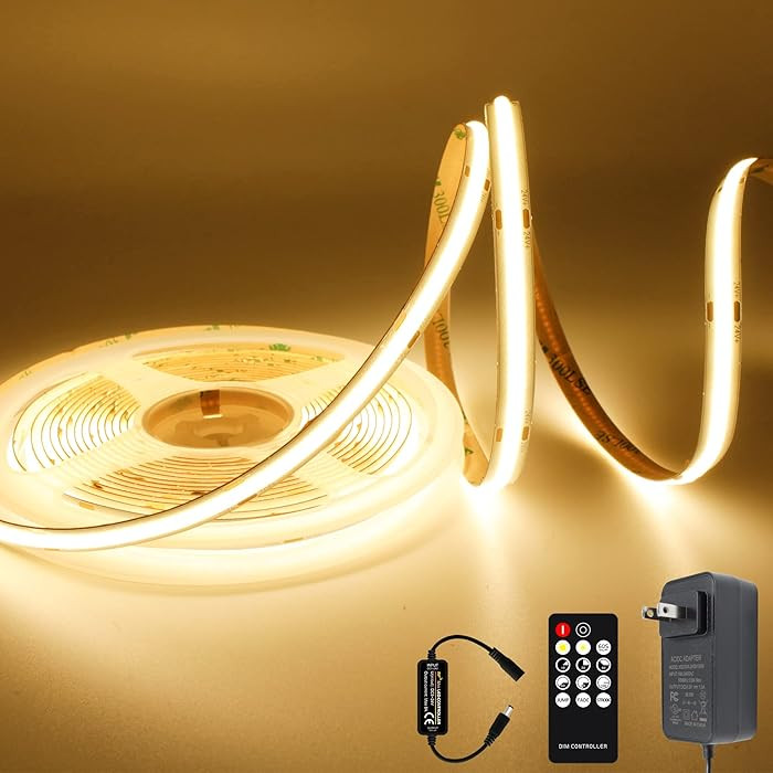 AXMOTUT COB LED Strip Light Warm White, High Bright LED Strips with 2400LEDs, RF Remote and UL Po... | Amazon (US)