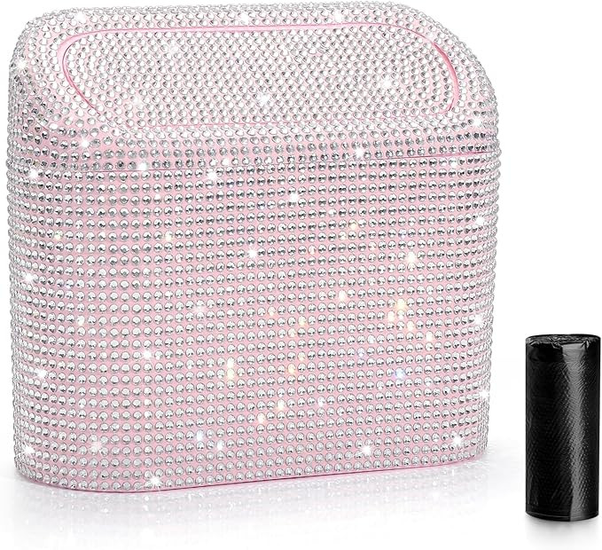 Accmor Bling Car Trash Can with Lid, Leakproof Mini Vehicle Trash Bin Automotive Dustbin Organize... | Amazon (US)
