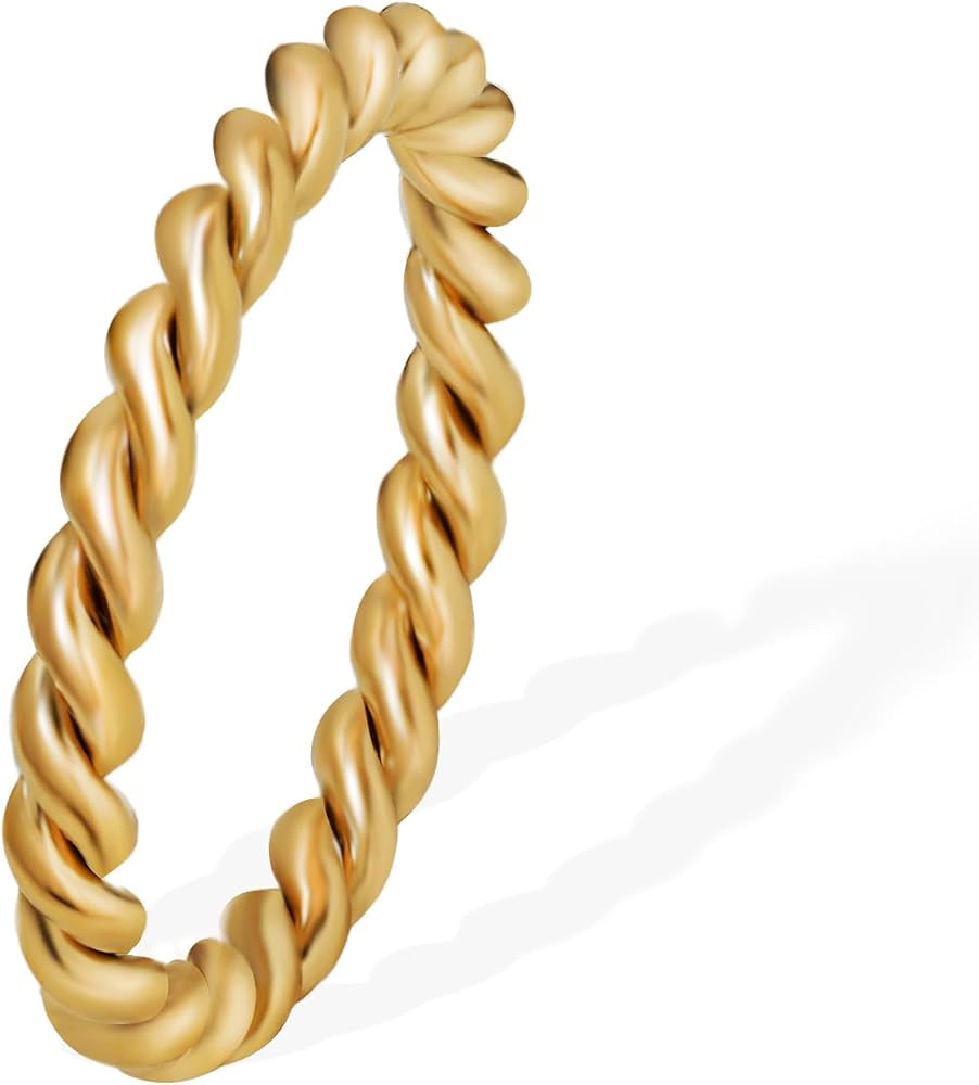 Stacking Rings for Women, Dainty 18K Gold Plated Stainless Steel Non-Tarnish Waterproof Stackable... | Amazon (US)