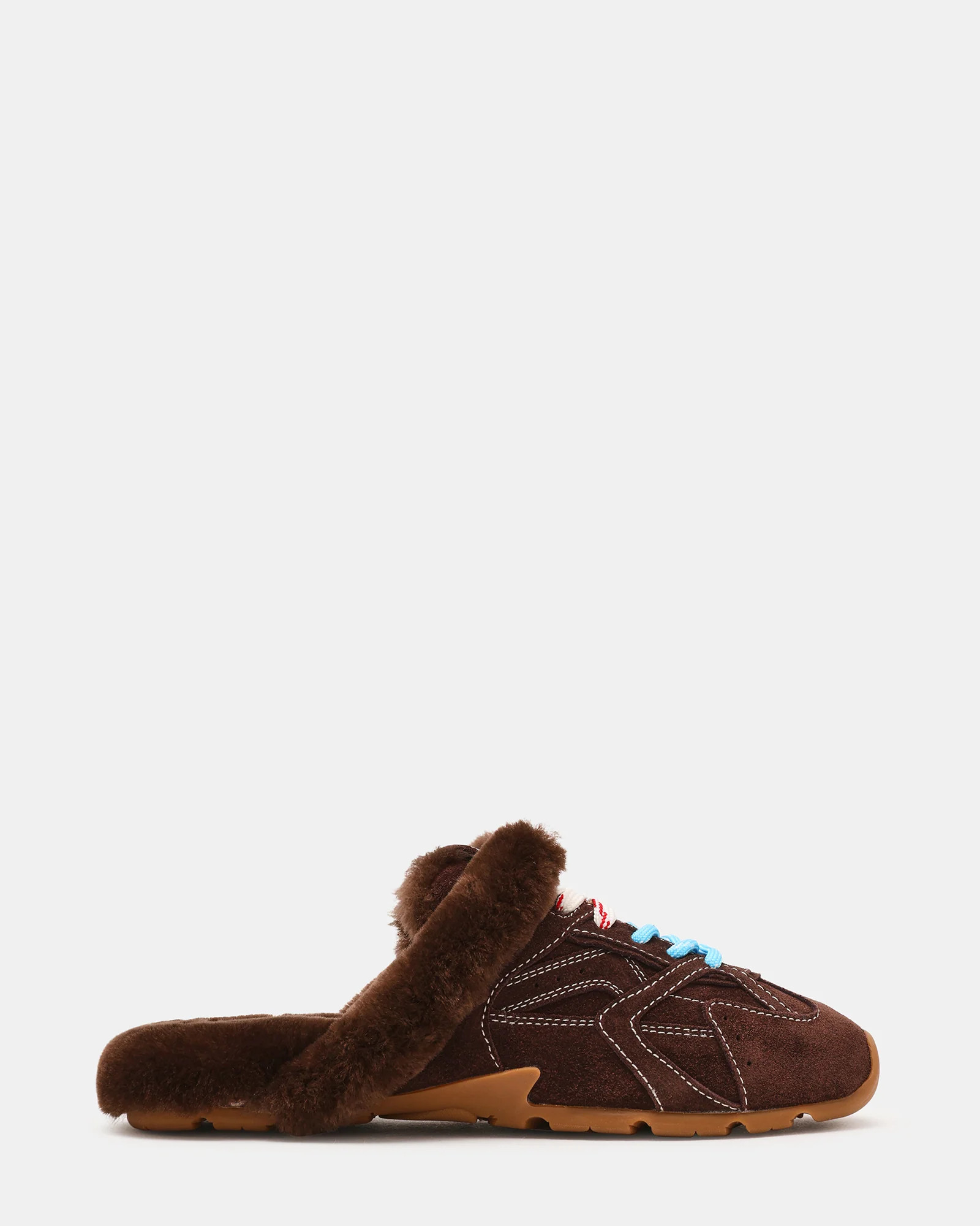 AZIEL MULE Faux Fur Chocolate Brown Suede Low-Top Lace-Up Slip-On Women's Sneaker | Steve Madden (US)