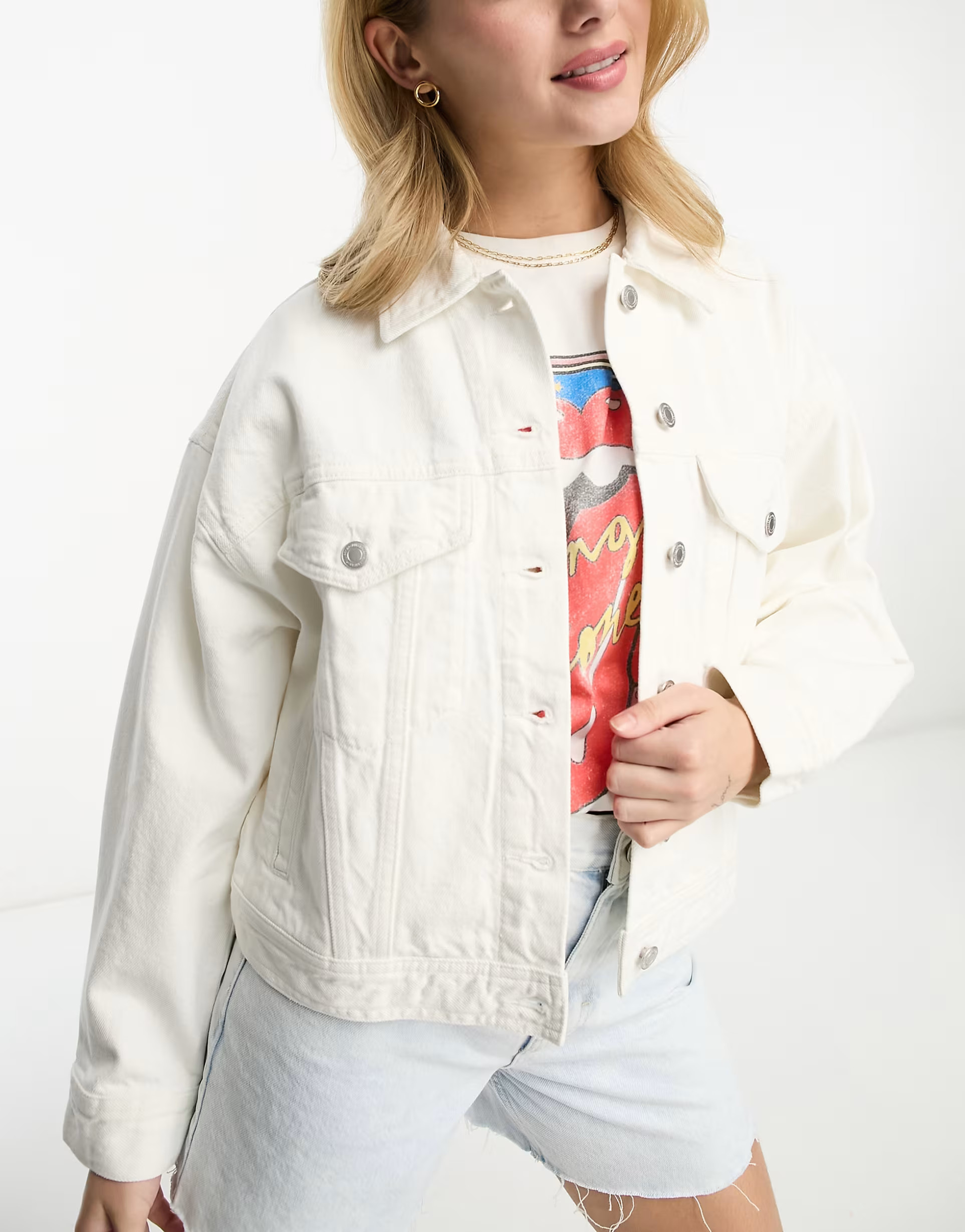 Pull&Bear - Veste en jean oversize - Blanc | ASOS (Global)