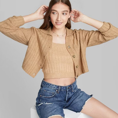 Women's Button-Front Ribbed Cropped Cardigan - Wild Fable™ | Target