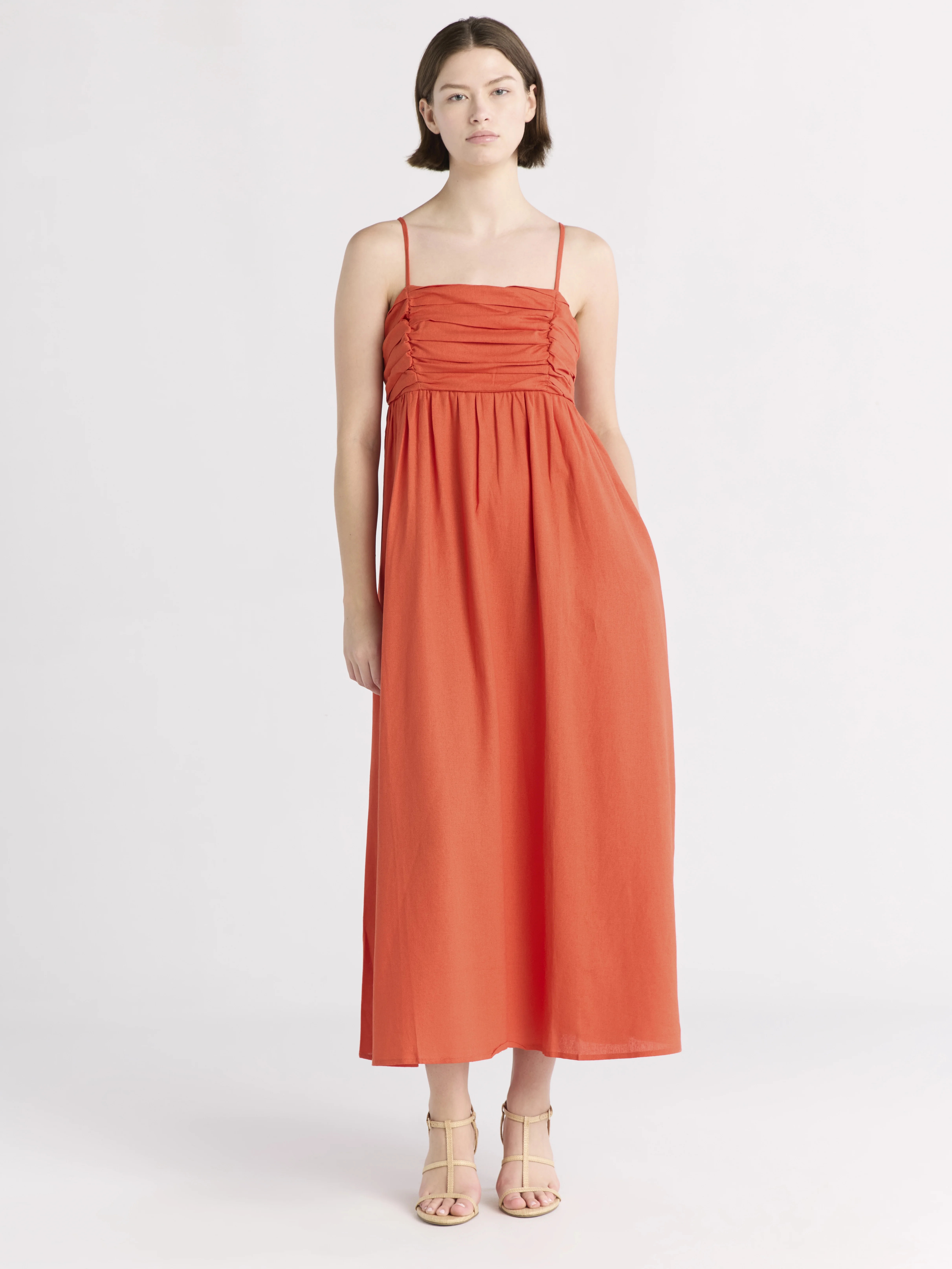 Free Assembly Women's Pleated Linen Blend Maxi Dress, Sizes XS-XXXL | Walmart (US)