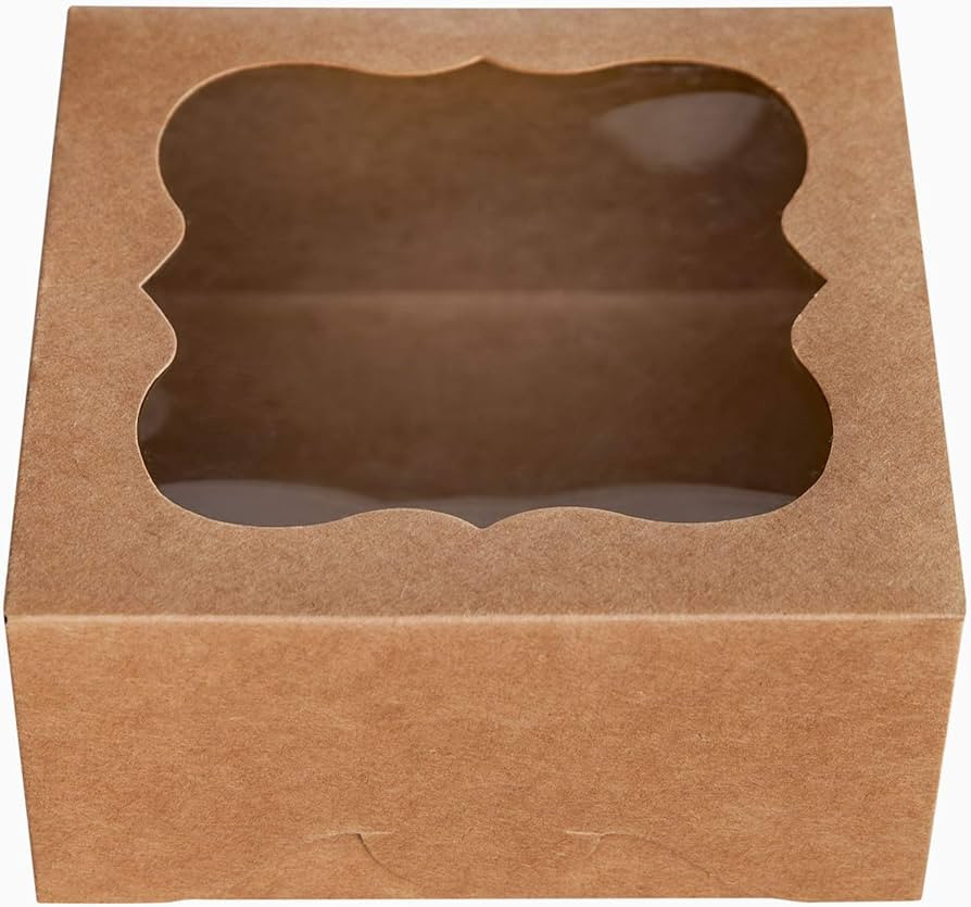 ONE MORE 6"x6"x3"Brown Bakery Boxes with pvc Window for Pie and Cookies Boxes Small Natural Kraft... | Amazon (US)