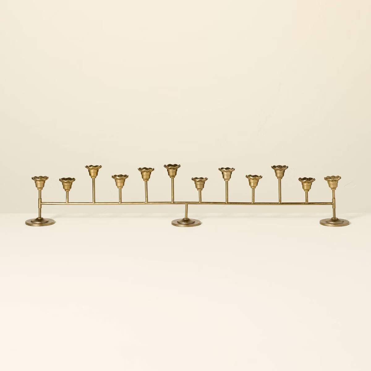 Scalloped Brass 12ct Taper Candelabra Antique Finish - Hearth & Hand™ with Magnolia | Target