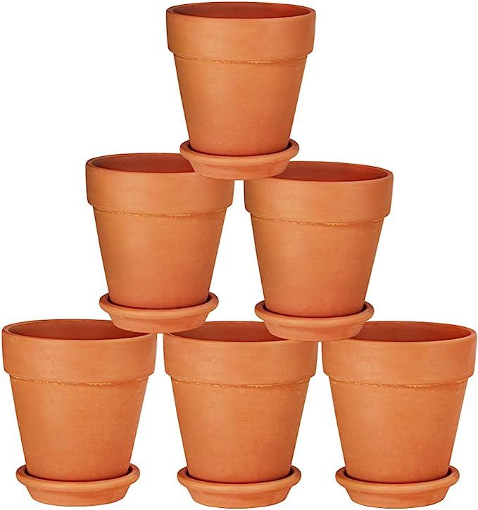 Terra Cotta Pots with Saucer- 6-Pack Large Terracotta Pot Clay Pots 5'' Clay Ceramic Pottery Plan... | Amazon (US)