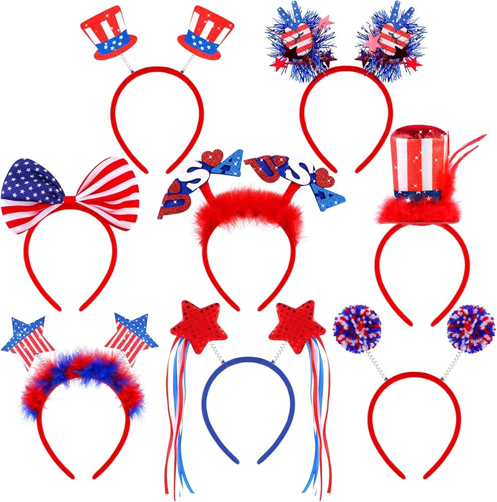 Fovths 8 Pieces Patriotic Head Boppers Headband 4th of July Headband American Flag Headband Patri... | Amazon (US)