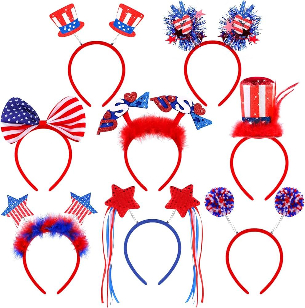 Fovths 8 Pieces Patriotic Head Boppers Headband 4th of July Headband American Flag Headband Patri... | Amazon (US)