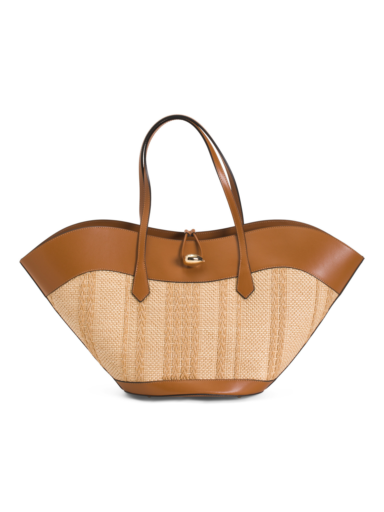 Made In Italy Straw And Leather Large Tulip Tote | TJ Maxx