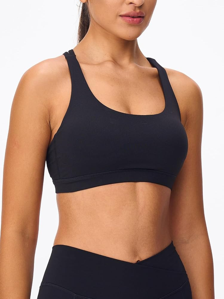 Women's Strappy Sports Bras Light Compression Crop Criss Cross Back Padded Workout Yoga Bra Suppo... | Amazon (US)