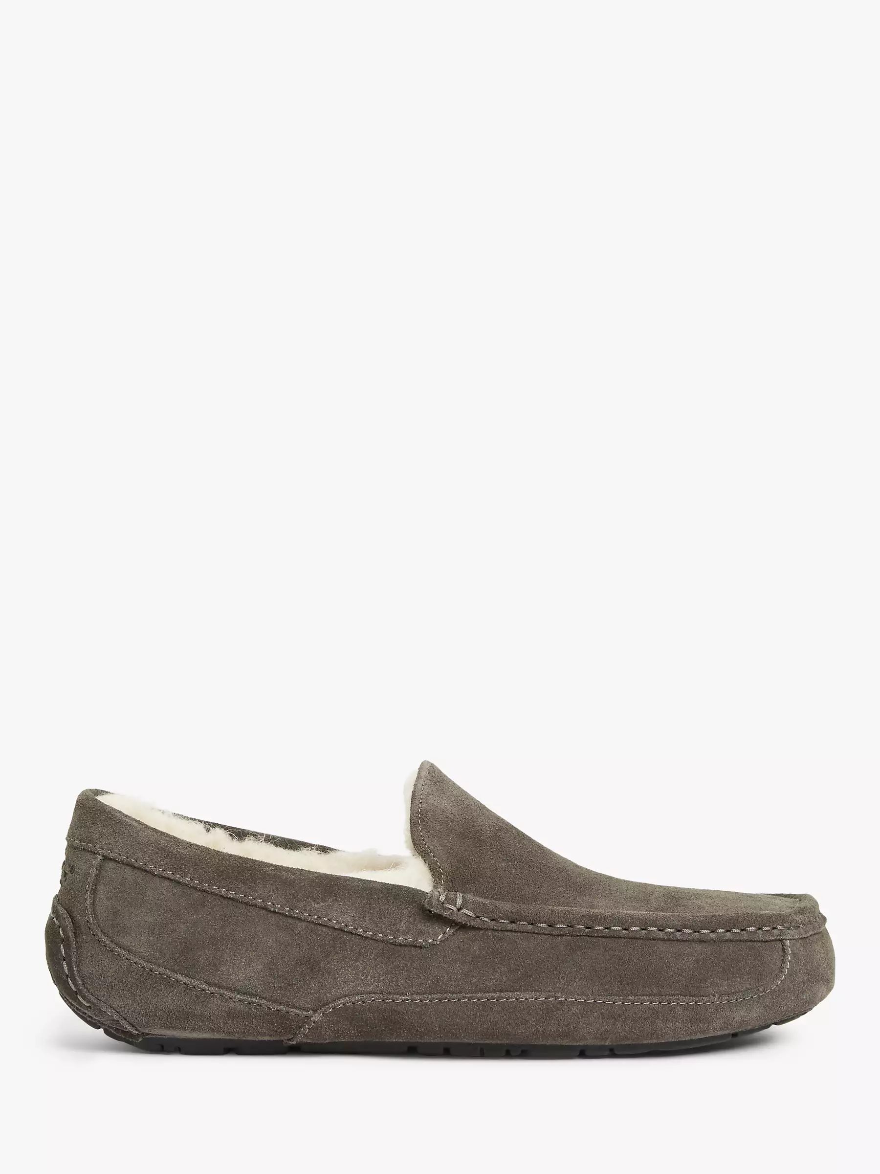 UGG Ascot Moccasin Suede Slippers, Charcoal | John Lewis UK