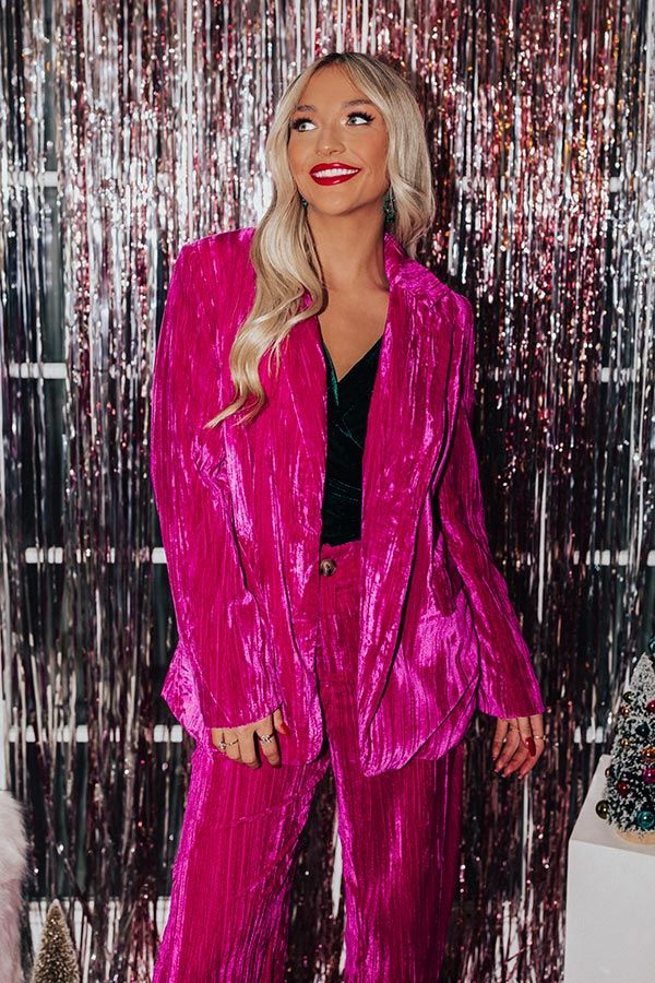 Private Jet Perfection Velvet Blazer In Fuchsia | Impressions Online Boutique