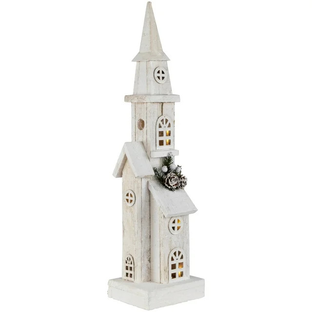 Northlight 20.25" LED Lighted White Wooden Church Christmas Decoration | Walmart (US)