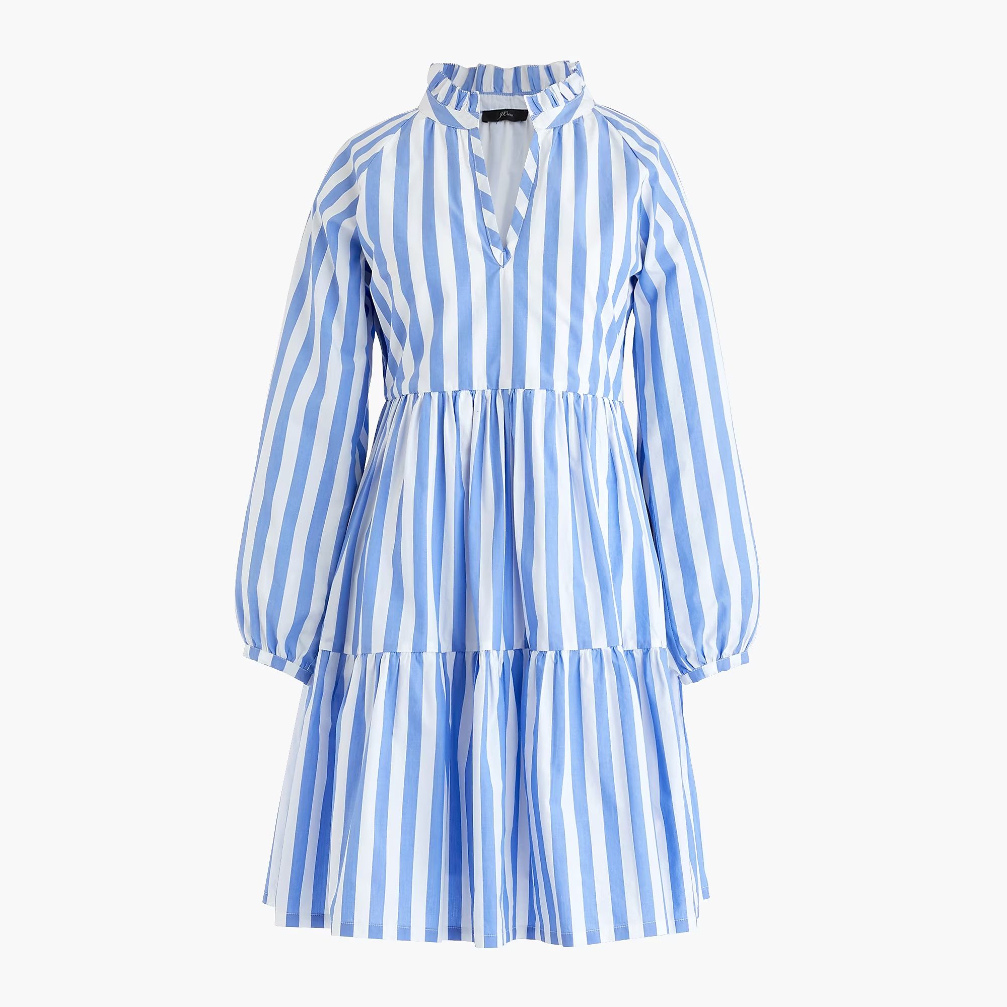 Tiered popover dress in striped cotton poplin | J.Crew US