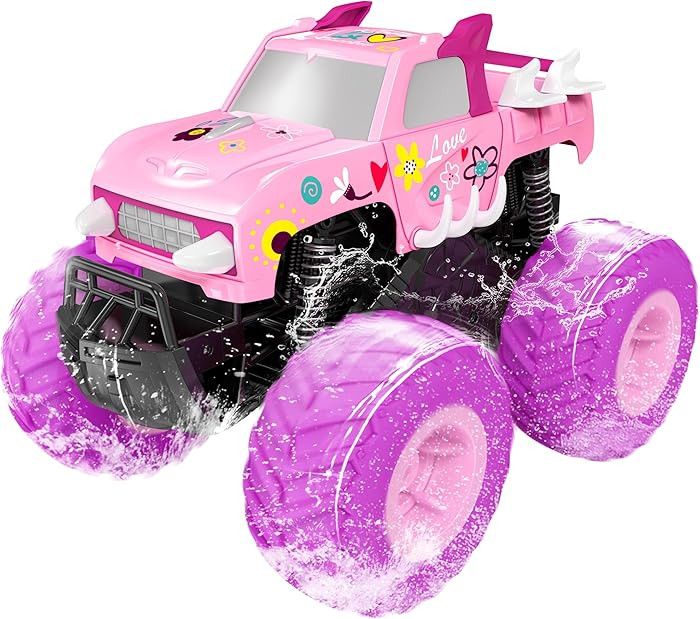 Threeking 1:16 Waterproof Pink RC Monster Truck Toys Amphibious Remote Control Car Pickup 4WD All... | Amazon (US)