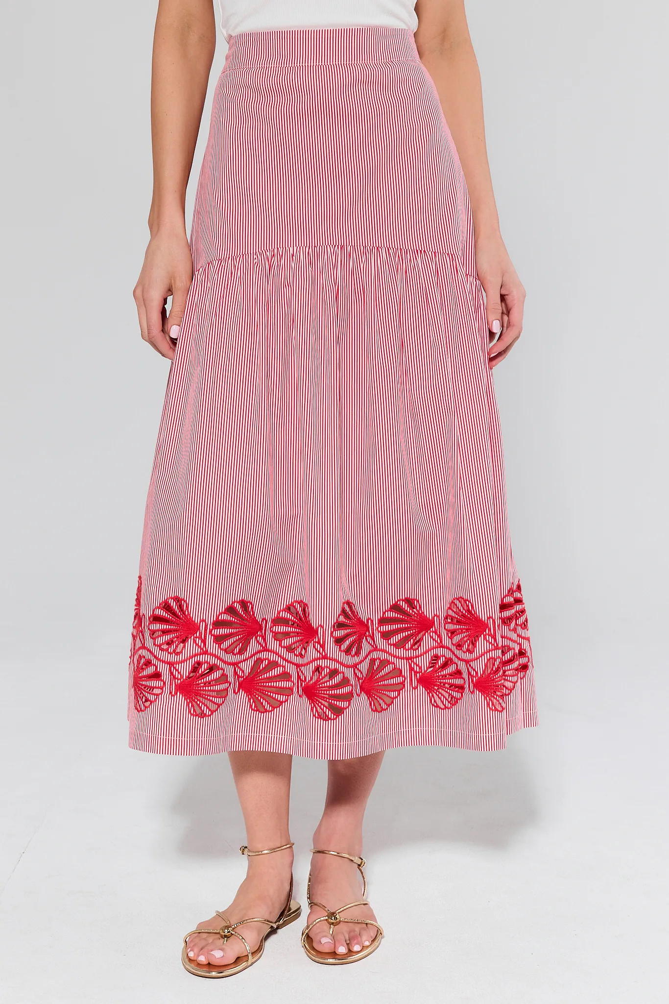 Willa Red Embroidered Midi Skirt | Avara
