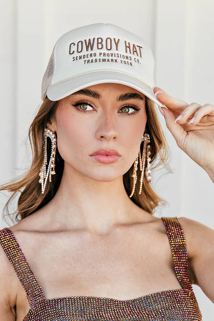 BEST SELLER!! Cowboy Trucker Hat in Cream | Glitzy Bella