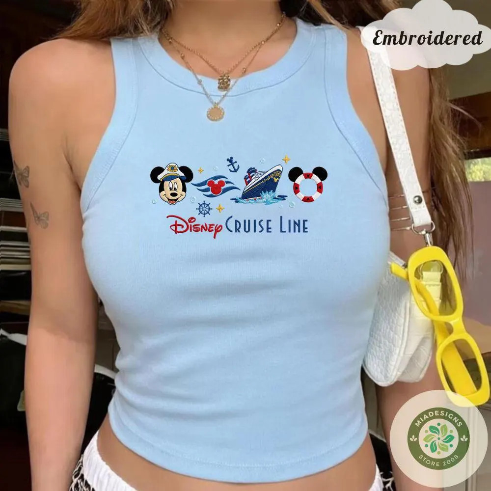 EMBROIDERED Disney Cruise Line T-shirt Croptop Tank, Mickey Cruise Family shirt, Wish Dream Magic Wonder embroidery Lace Trim Tanktop | Etsy (Global)