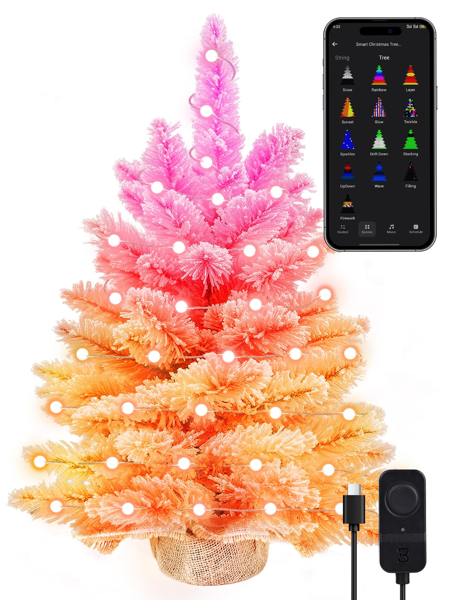 Brizled Smart Pink Mini Christmas Tree, 22.8in DIY Smart-Lit Pink Flocked Tabletop Xmas Tree with... | Amazon (US)