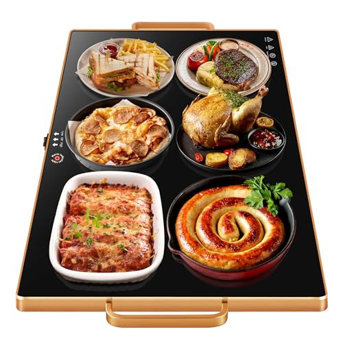 Warming Trays for Buffets Party (XXL 32"x18"),Warming Mat for Food with Thermostat & Full Surface Warming, Temperature Adjustable，Chafing Dishes with Gold Handles,All Year Use，Black | Amazon (US)