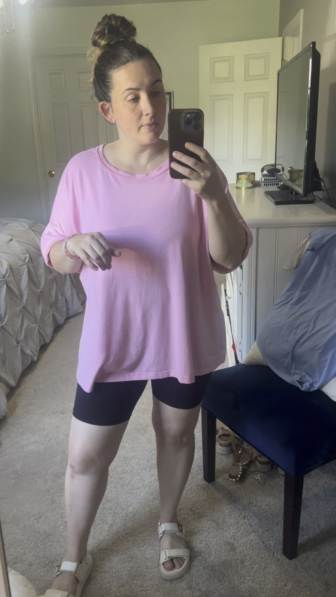 I live in this outfit! So comfy! Stretchy amazon shirt with biker shorts! 

#LTKFamily #LTKMidsize #LTKActive