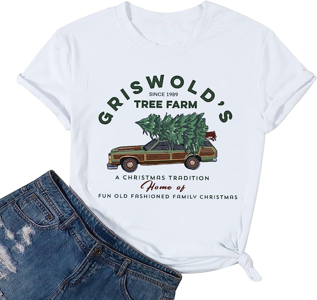 Griswold's Tree Farm Shirt for Women Vintage Graphic Christmas Tee Tops Casual Short Sleeve Xmas ... | Amazon (US)