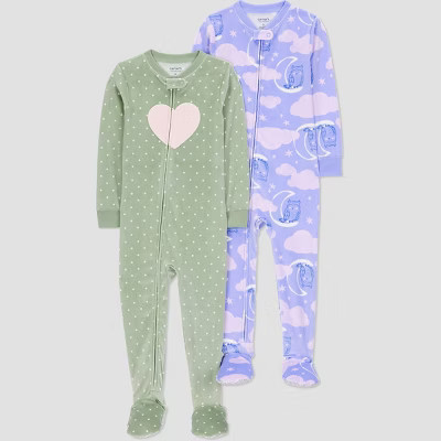 Carter's Just One You® Toddler Girls' 2pk Snug Fit Long Sleeve Heart Fleece Footed Pajama - Purple/Sage Green 18M | Target