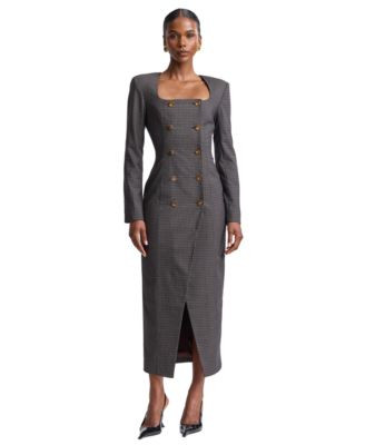 Avec Les Filles Women's Plaid Long-Sleeve Double-Breasted Midi Dress - Brown Multi Plaid | Macy's