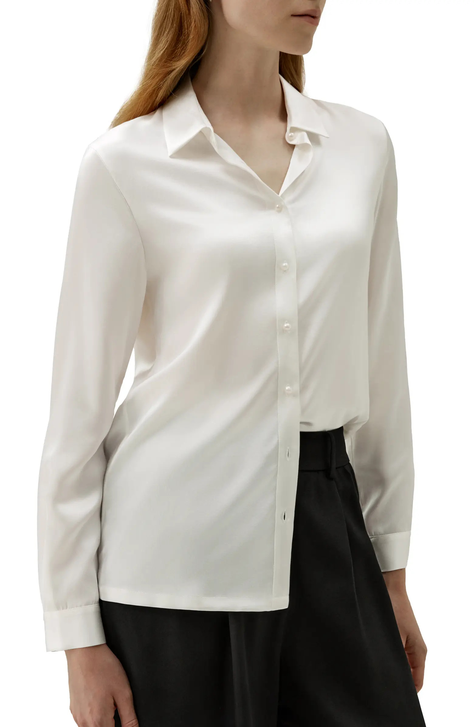 Classic Pearl Button Silk Shirt | Nordstrom