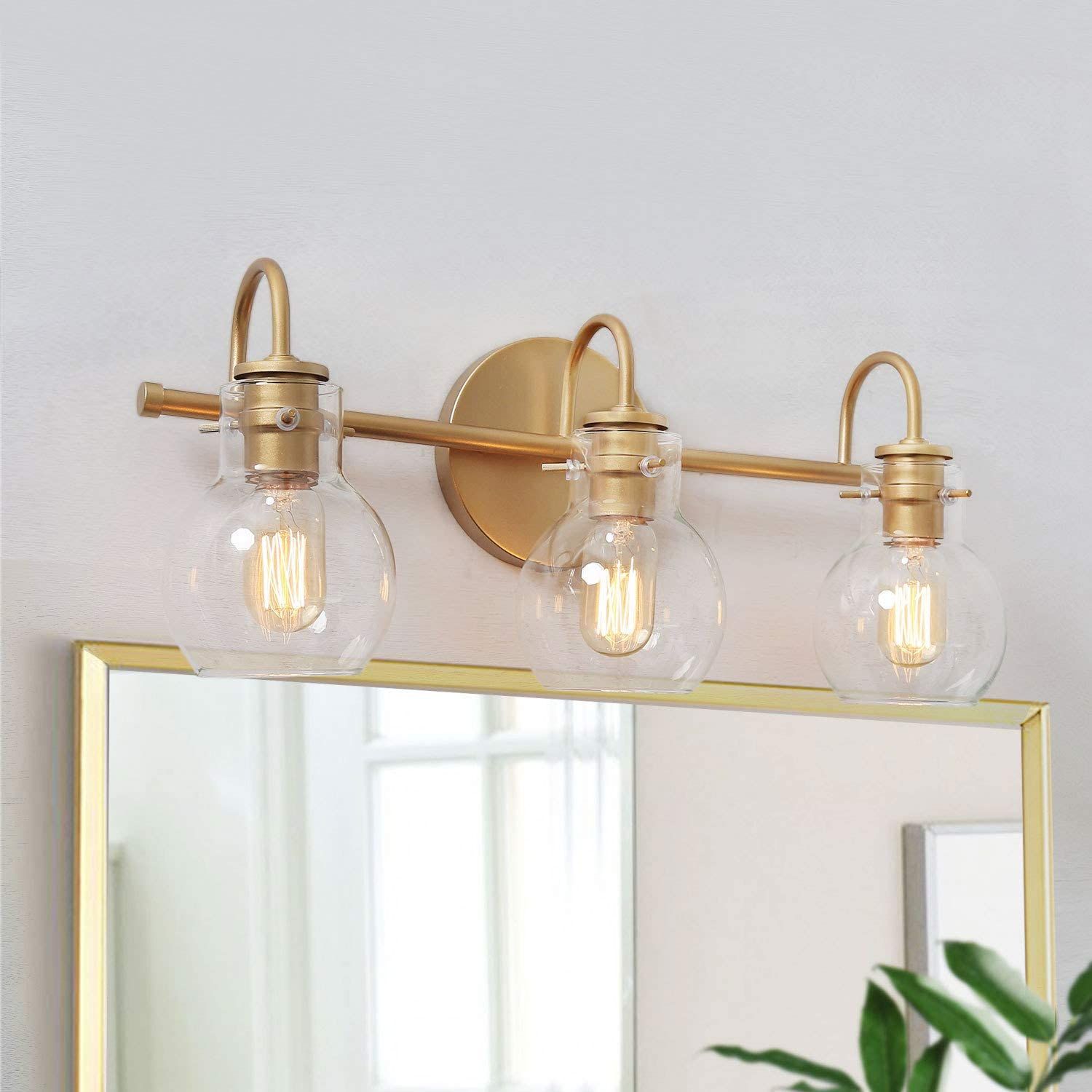 KSANA Gold Bathroom Vanity Light Fixtures with Clear Glass Shade, 22”x7”x9 | Amazon (US)