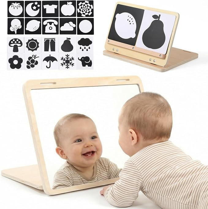 Tummy Time Mirror Toys, Baby Mirror Tummy Time Play Set for 0-6 Months | Amazon (US)