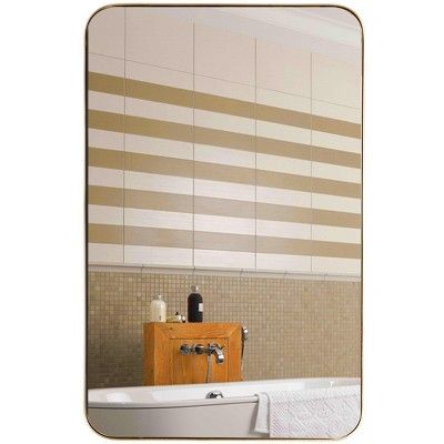 Costway 32"x20" Wall-Mounted Rectangle Mirror Metal Frame Bathroom Entryway Gold | Target