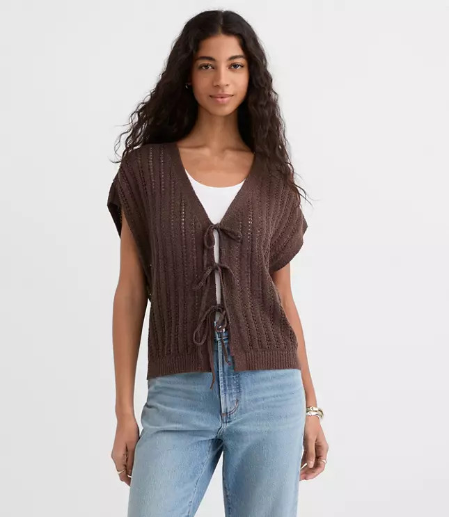 Pointelle Bow Wedge Sweater | LOFT